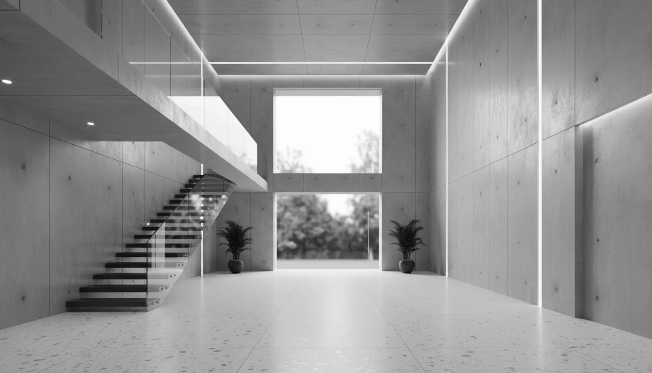 Imagen arquitectónica de un espacio Arquitectónico con una escalera
